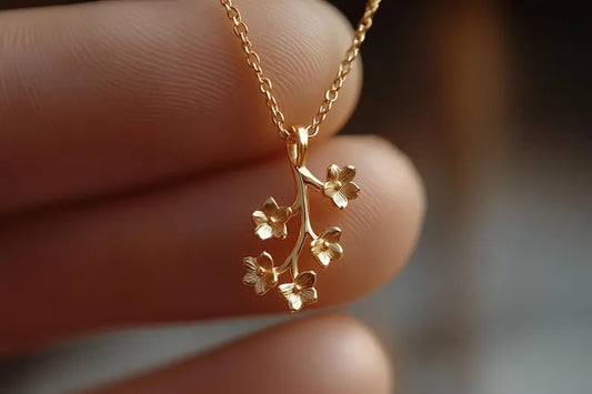 “Gold Cherry Blossom Charm Necklace – Handmade Floral Jewelry for Women”