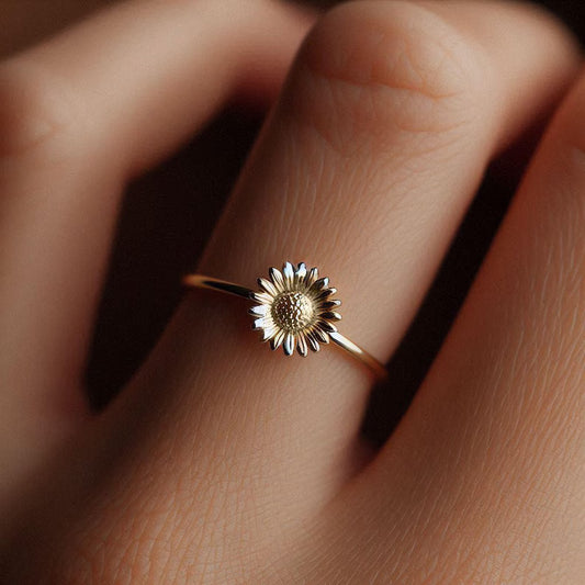“Minimalist Sunflower Ring – Handmade Floral Jewelry for Nature Lovers”