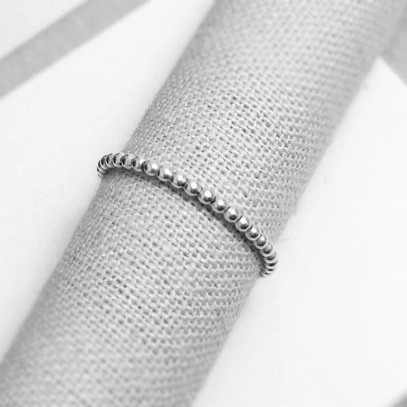 925 Sterling Silver Beaded Ring | Stackable Silver Band