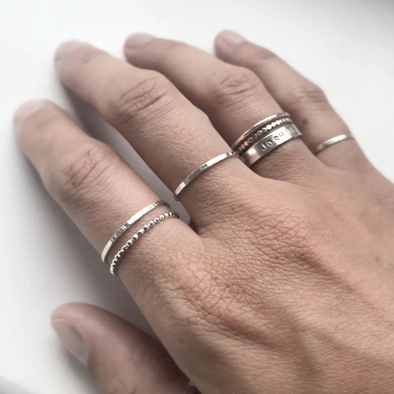 925 Sterling Silver Beaded Ring | Stackable Silver Band