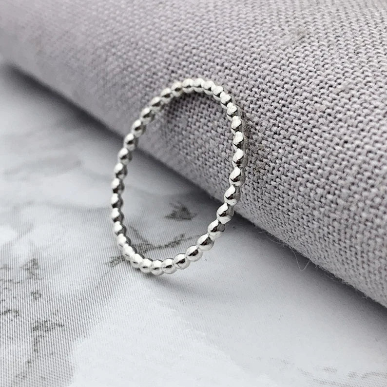 925 Sterling Silver Beaded Ring | Stackable Silver Band