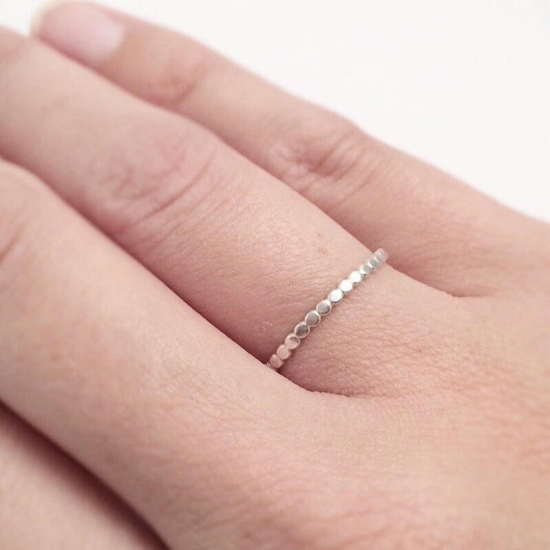 925 Sterling Silver Beaded Ring | Stackable Silver Band (Copy)