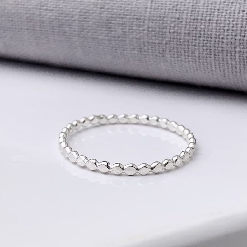 925 Sterling Silver Beaded Ring | Stackable Silver Band (Copy)